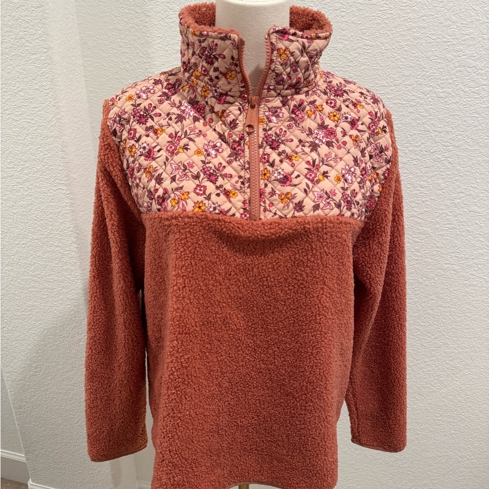 Vera Bradley Pink orange Floral Patterned teddy quarter zip Sherpa size s/m - Picture 2 of 6